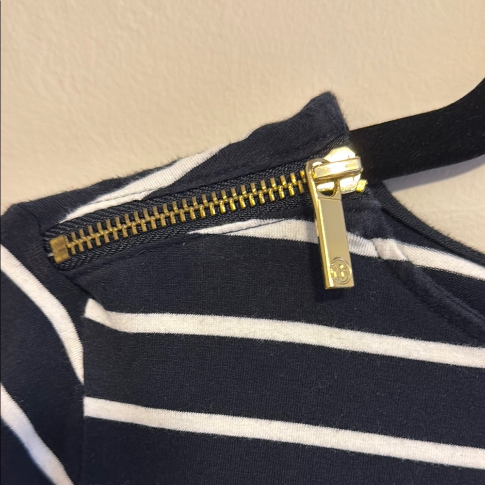 Michael Kors Navy and White Striped T shirt with Gold zipper details - Picture 6 of 7